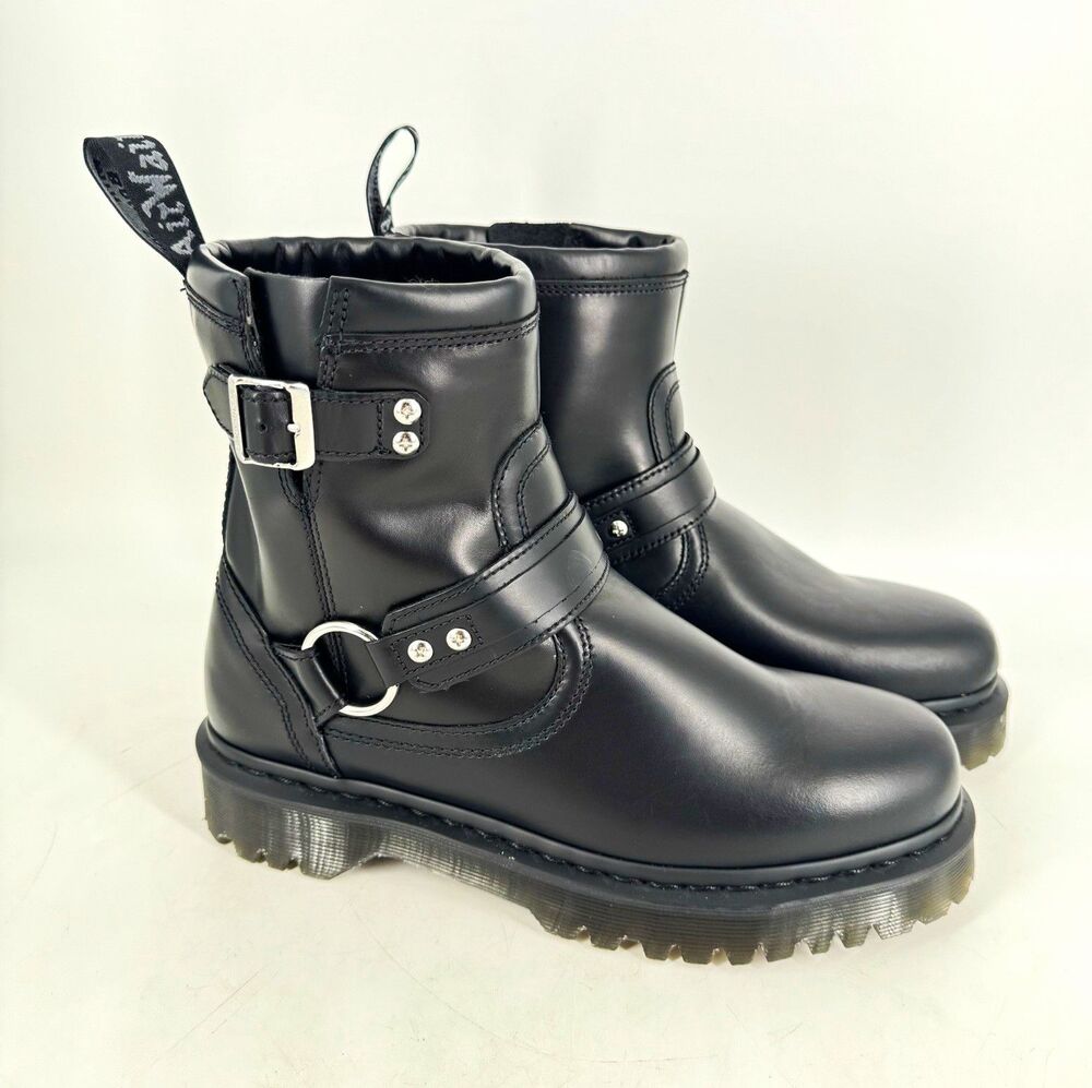 Dr. Martens Anistone HRNS Black Leather Harness Buckle Boots Men’s 9 Women’s 10